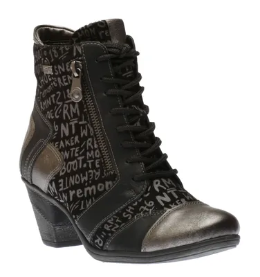 Posen Black Print Lace-Up Ankle Boot