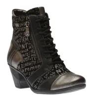 Posen Black Print Lace-Up Ankle Boot
