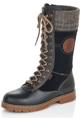 Castor Black Leather Knit Boot