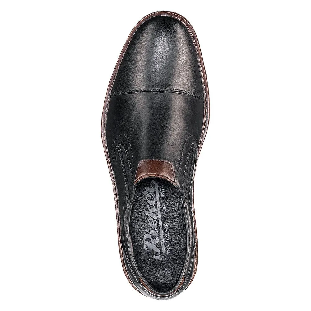 Lugano Black Leather Cap Toe Slip-On Dress Shoe