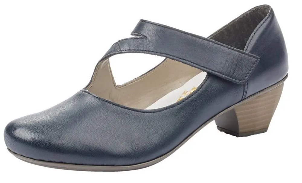 Lugano Dark Blue Leather Mary Jane Heel