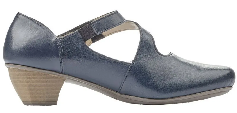 Lugano Dark Blue Leather Mary Jane Heel