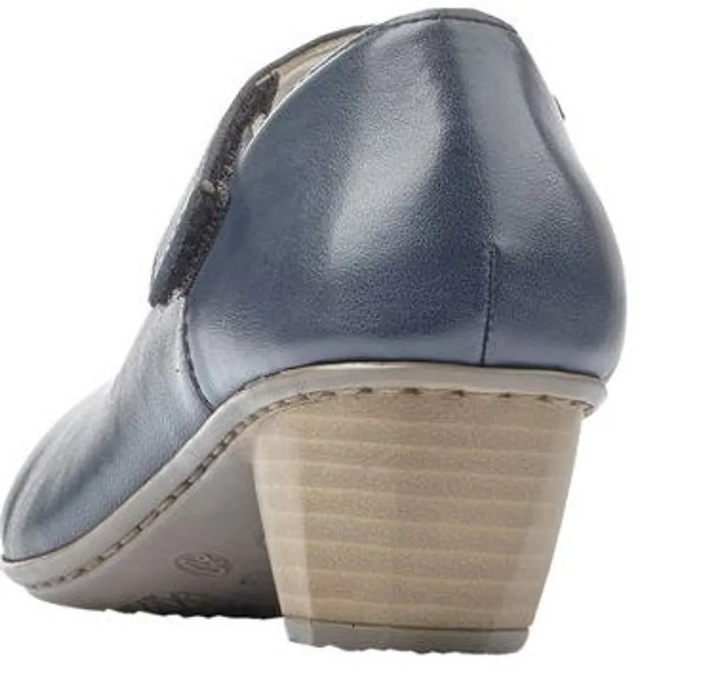 Lugano Dark Blue Leather Mary Jane Heel