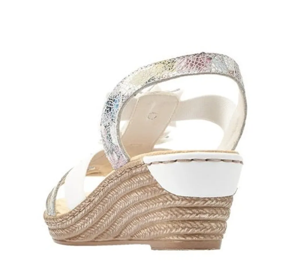 Sunset White Multicolour Flower Wedge Sandal