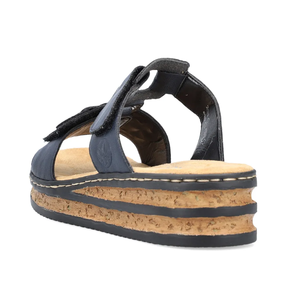 Gurgano Navy Embossed Wedge Slide Sandal