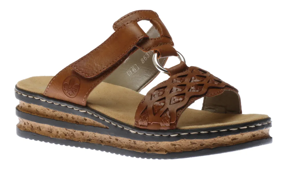 Eagle Brown Embossed Wedge Slide Sandal