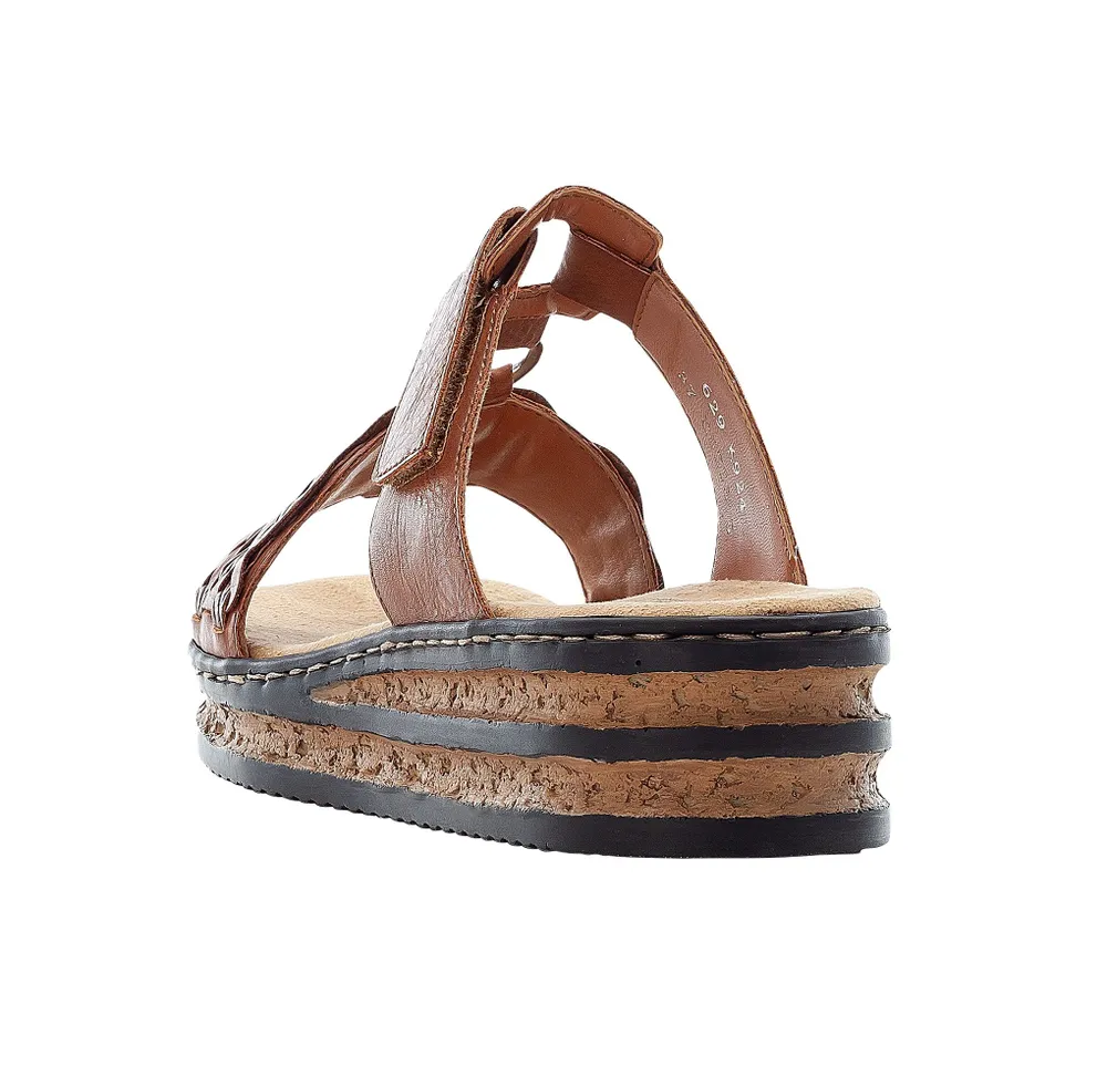 Eagle Brown Embossed Wedge Slide Sandal