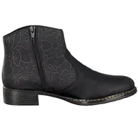 France Black Floral Embossing Western Ankle Boot