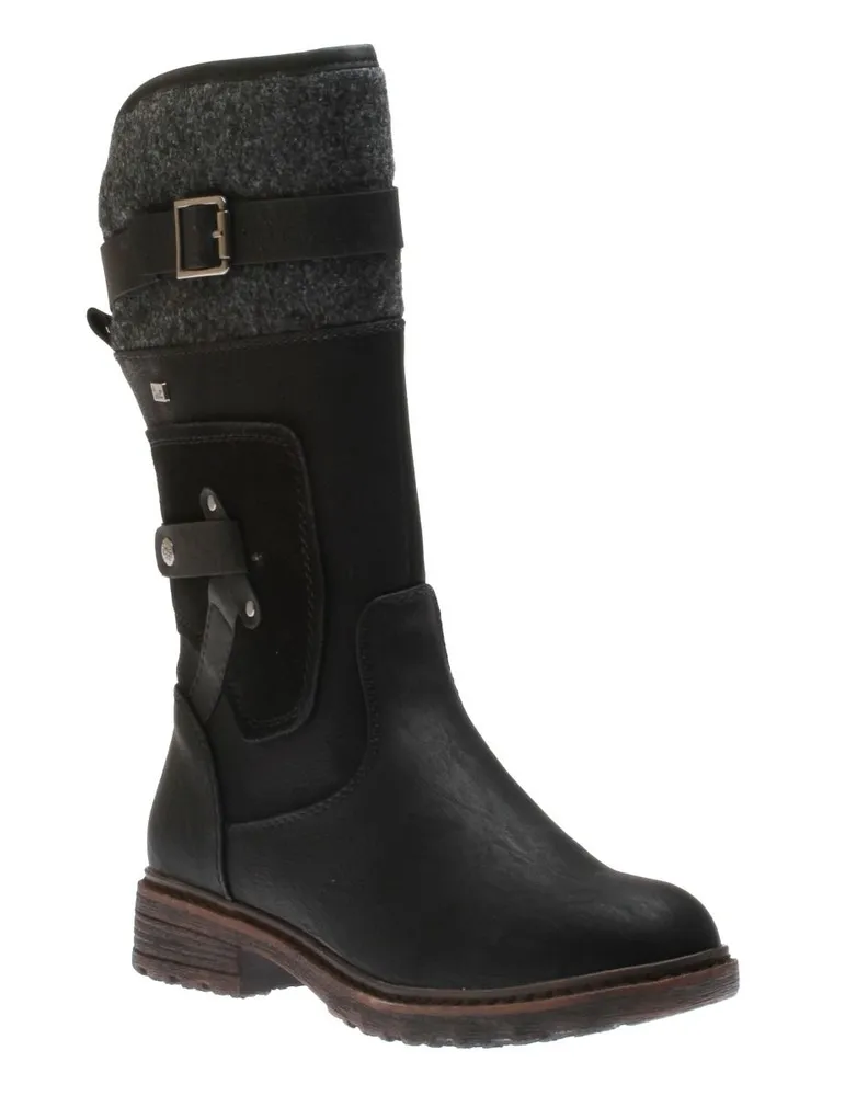 Belinga Black Grey Felt Cuff Mid-Calf Boot