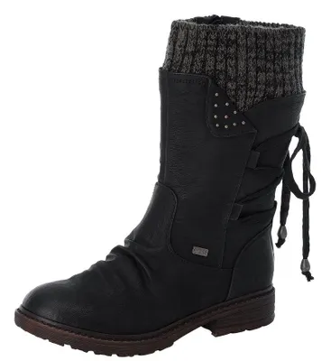 Black Grey Knit Moto Boot