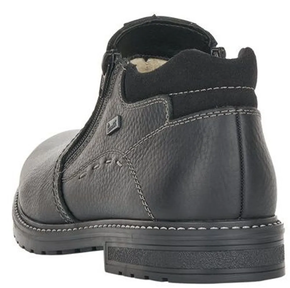 Slip-On Zipper Black Leather Winter Boot