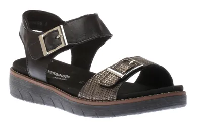 Middlesbrough Black Leather Square Buckle Sandal