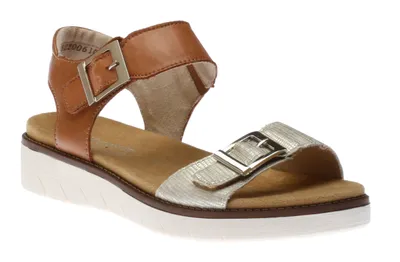 Toulouse Brown & White Leather Square Buckle Sandal