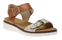 Toulouse Brown & White Leather Square Buckle Sandal