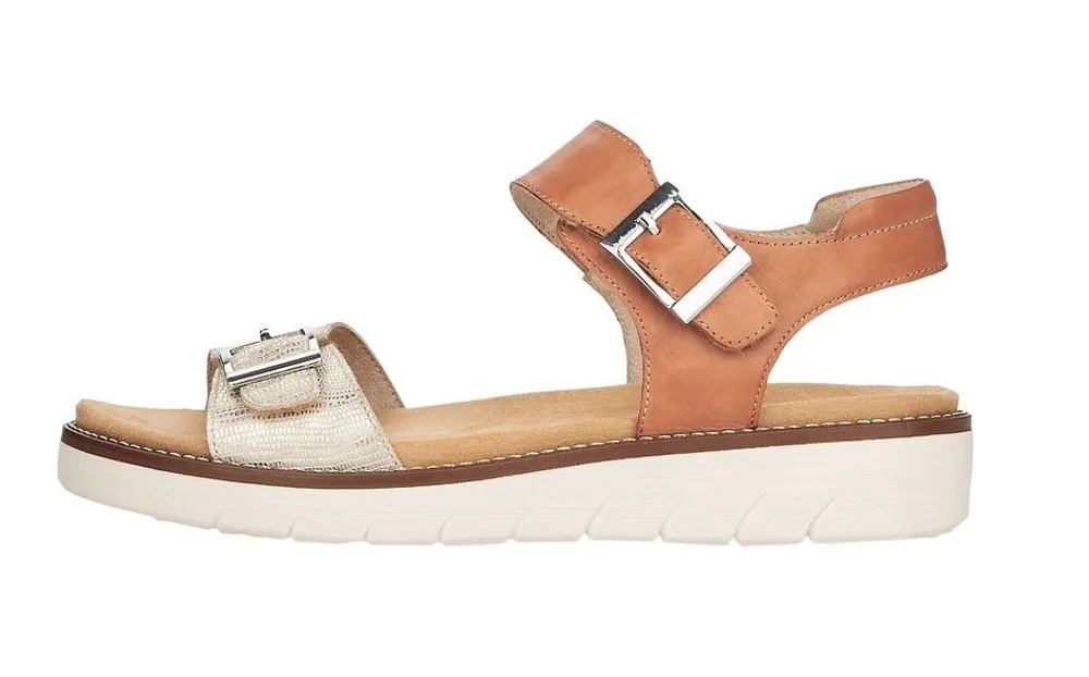 Toulouse Brown & White Leather Square Buckle Sandal