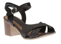 Talamon Black White Polka Dot Block Heel Sandal