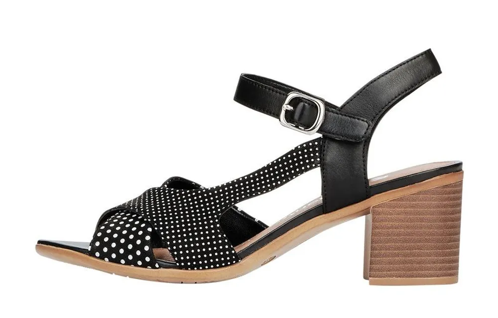 Talamon Black White Polka Dot Block Heel Sandal