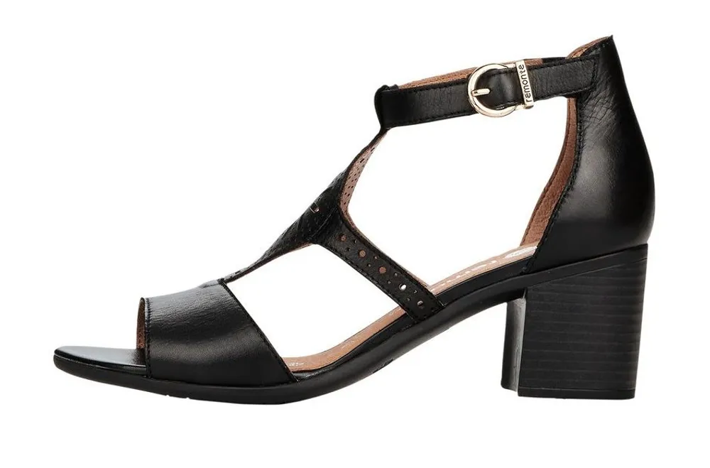 Odeon Black Perforated Leather Block Heel Sandal