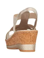 Alula Beige Gold Beaded Strappy Wedge Sandal