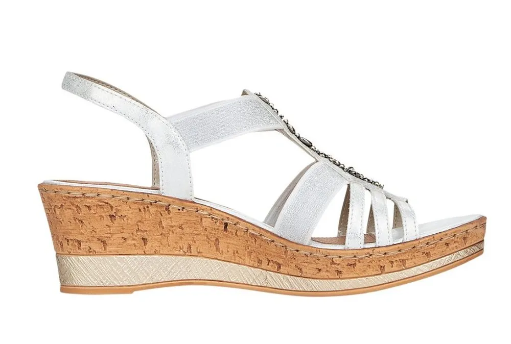 Guamo Silver Beaded Strappy Wedge Sandal