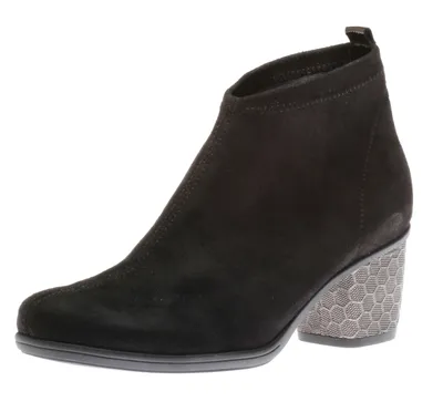 Microstretch Black Embossed Heel Ankle Boot