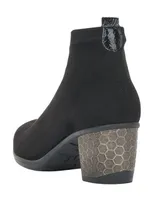 Microstretch Black Embossed Heel Ankle Boot