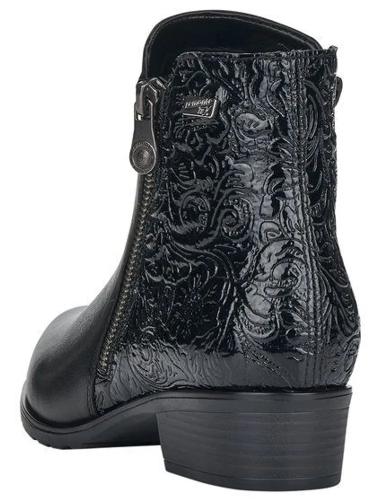 Cristallino Black Paisley Embossed Leather Ankle Boot