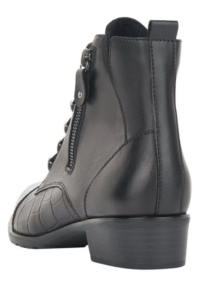 Cristallino Black Leather Croc Ankle Boot