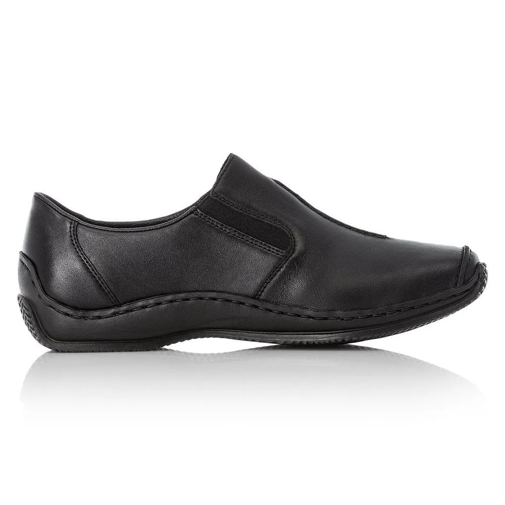 Lugano Black Leather Elastic Slip-On Shoe