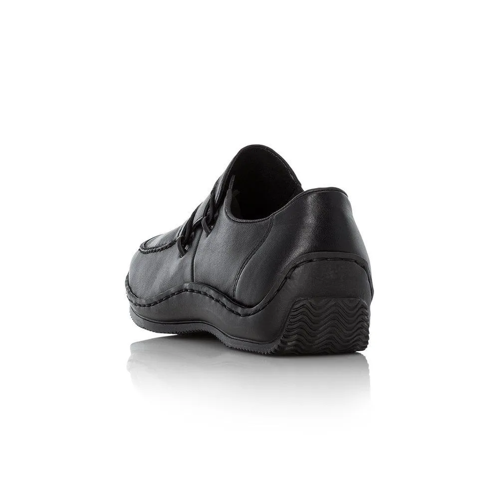 Lugano Black Leather Elastic Slip-On Shoe