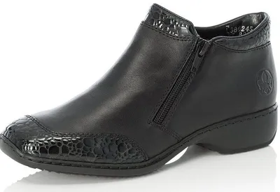 Kame Black Faux Croc Embossed Ankle Boot
