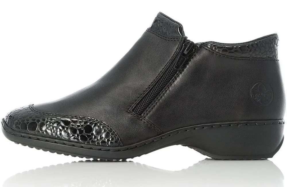 Kame Black Faux Croc Embossed Ankle Boot