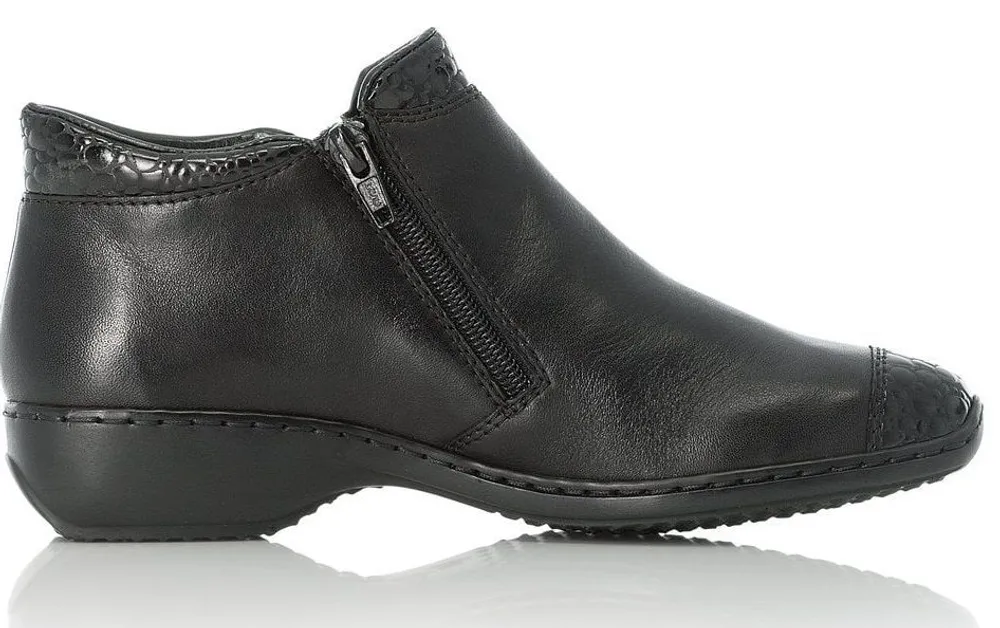 Kame Black Faux Croc Embossed Ankle Boot