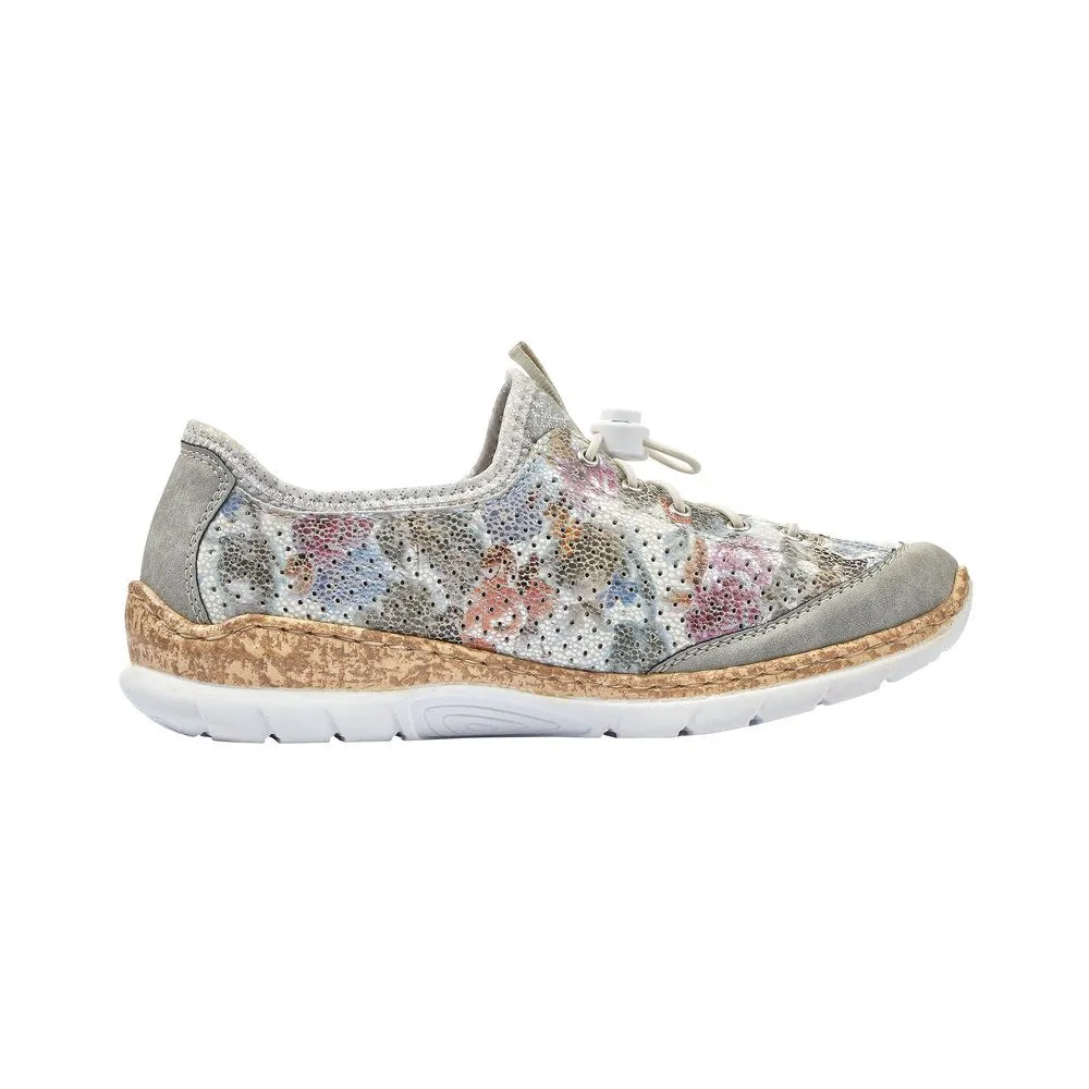 Namibia Grey Multicolour Flower Perforated Slip-On Bungee Sneaker