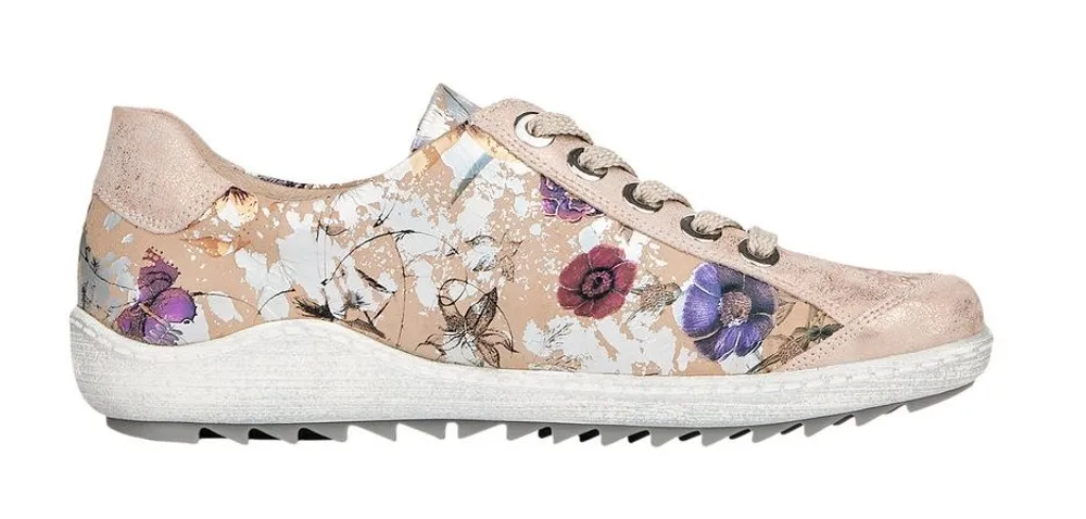 Nanao Beige Metallic Flower Lace-Up Sneaker