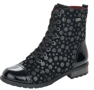 Largo Black Grey Polka Dot Lace-Up Ankle Boot