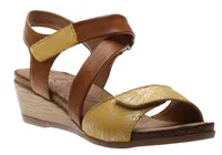 Odeon Brown Yellow Flower Print Wedge Sandal