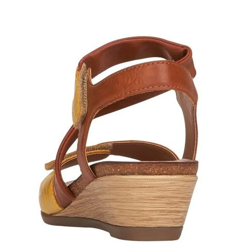 Odeon Brown Yellow Flower Print Wedge Sandal