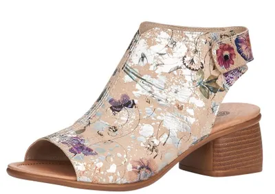 Odean Beige Metallic Flower Chunky Heel Sandal