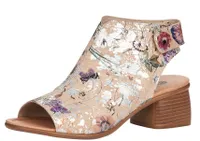 Odean Beige Metallic Flower Chunky Heel Sandal