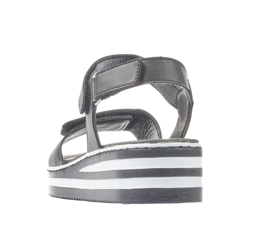 Luzern Black White Stripe Sole Wedge Sandal