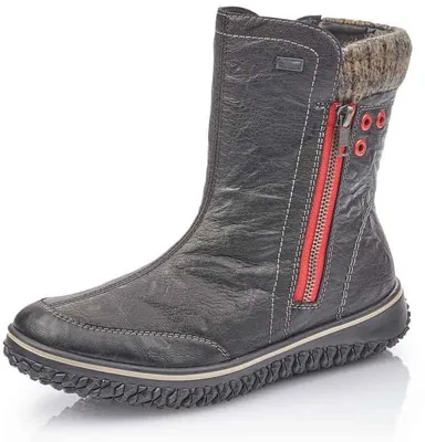 Gargano Knit Black Leather Red Zipper Mid-Height Boot