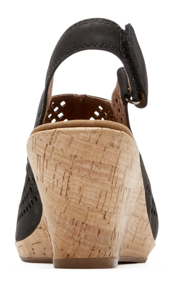Briah Black Perforated Nubuck Leather Slingback Wedge Sandal