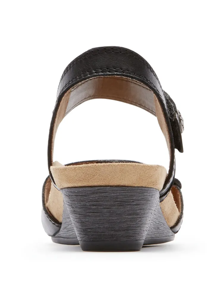 Hollywood Two Piece Button Black Wedge Sandal