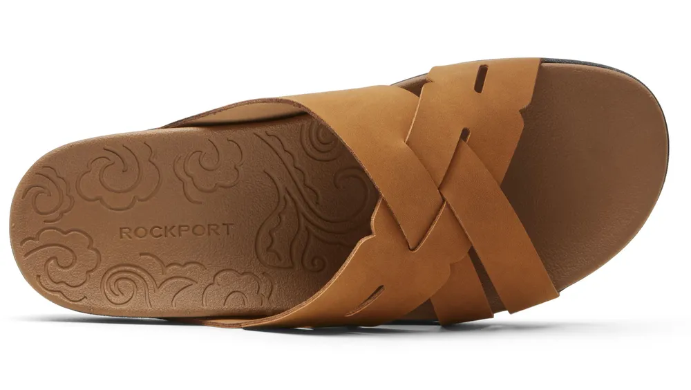 Ridge Woven Tan Brown Leather Slide Sandal