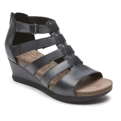Shona Black Leather Gladiator WEdge Sandal