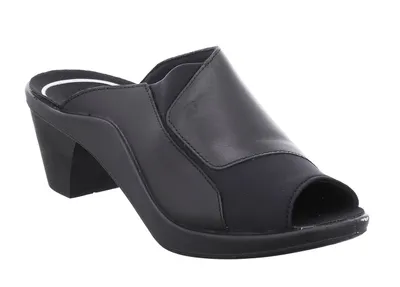 Mokassetta 244 Black Leather Slide Heel Sandal