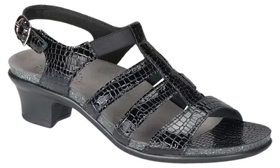Allegro Black Croc Heel Strap Sandal