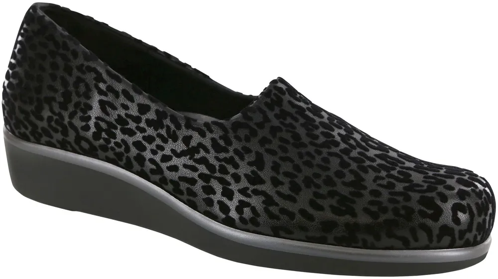 Bliss Black Leopard Slip On Wedge