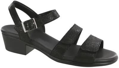 Savannah Black Leather Heel Strap Sandal